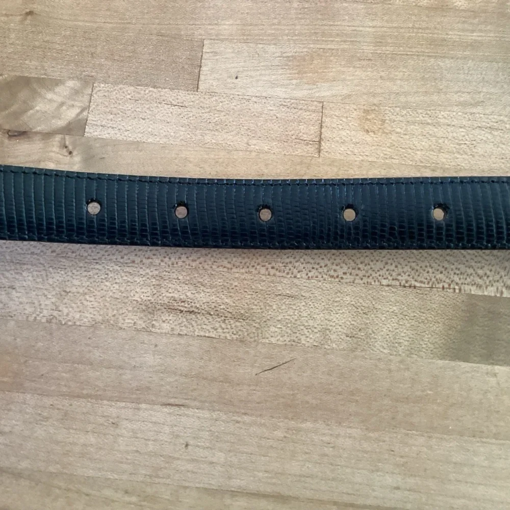 BRIGHTON Vintage 1” Gold & Silver Buckle Black Faux Reptile Leather Belt S 28
